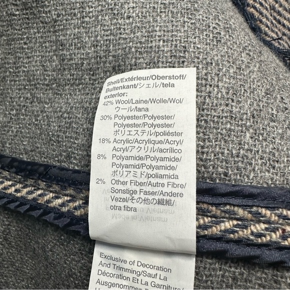 Madewell Fringed Herringbone Robe Coat Large XL gray navy wool blend open light - Picture 12 of 16